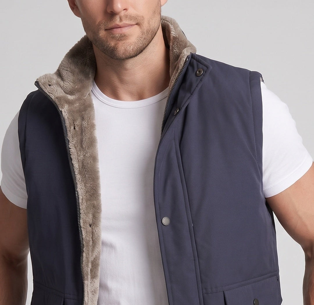 Men's thermo quilted vest with teddy lining, windproof softshell outer layer and multifunctional pockets Chichicherry