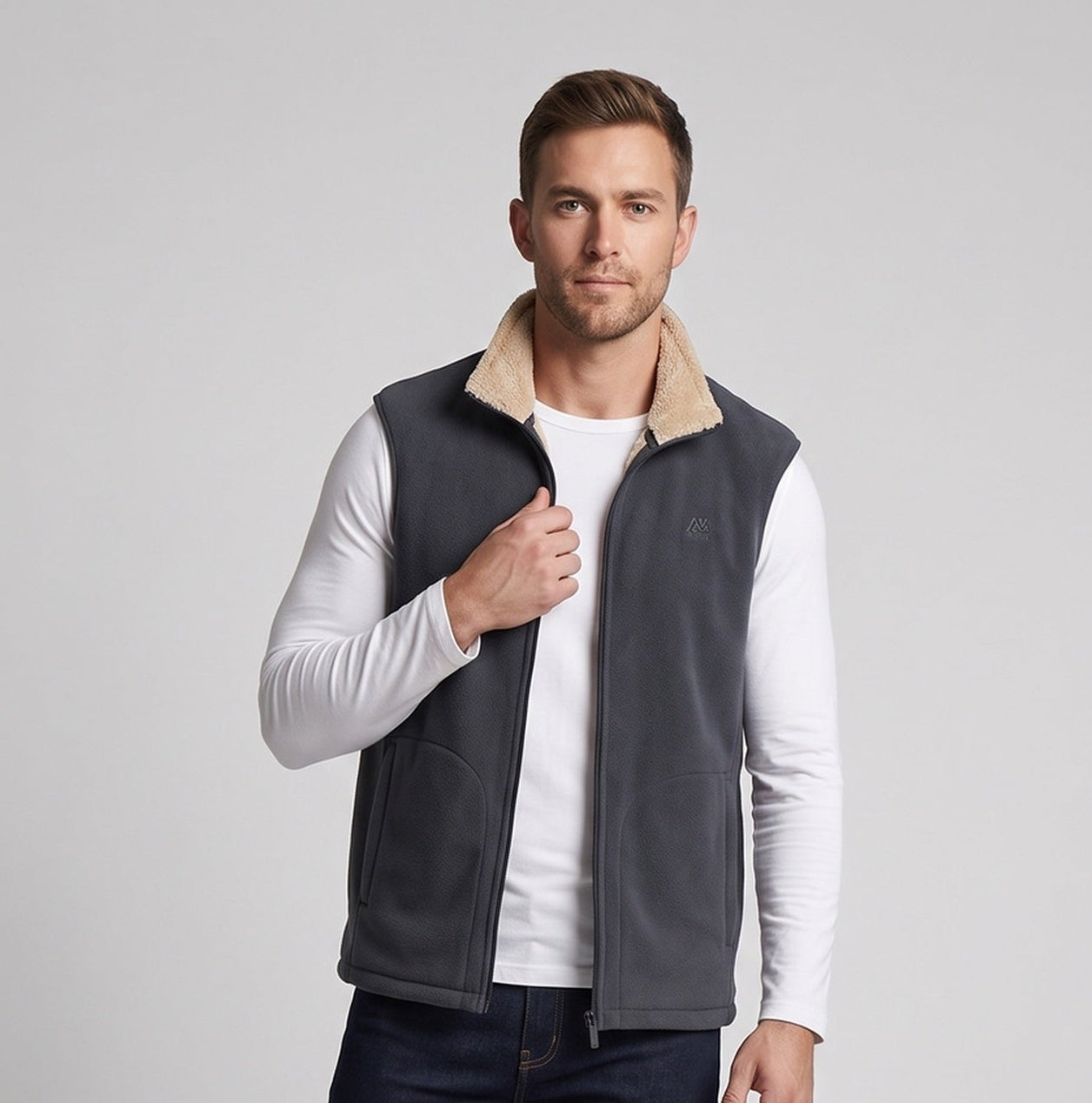 Men's Warm Fleece Thermal Vest with Sherpa Collar and Pockets Chichicherry