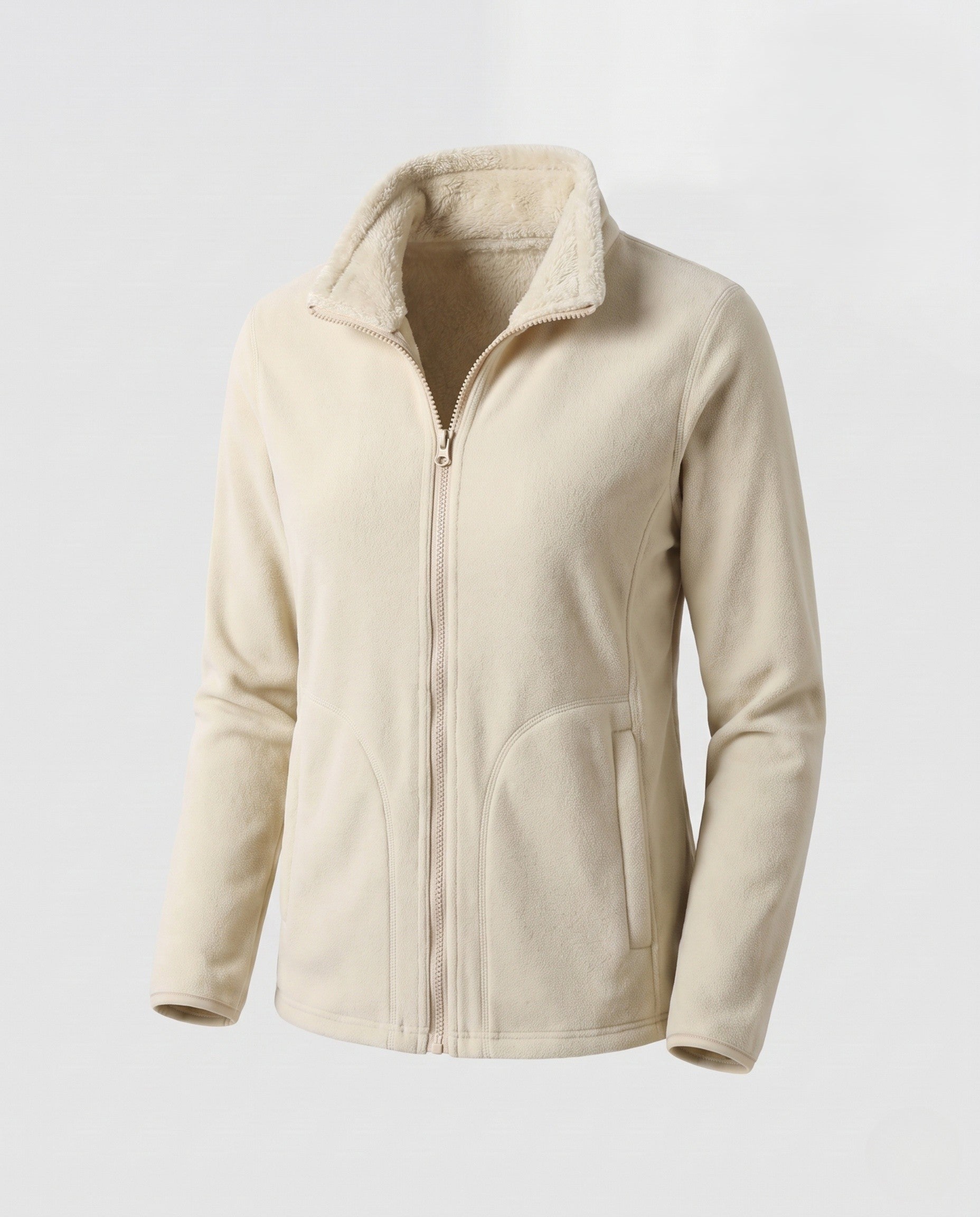Women's Fluffy Fleece Jacket with Teddy Lining, Stand Collar and Zipper Chichicherry