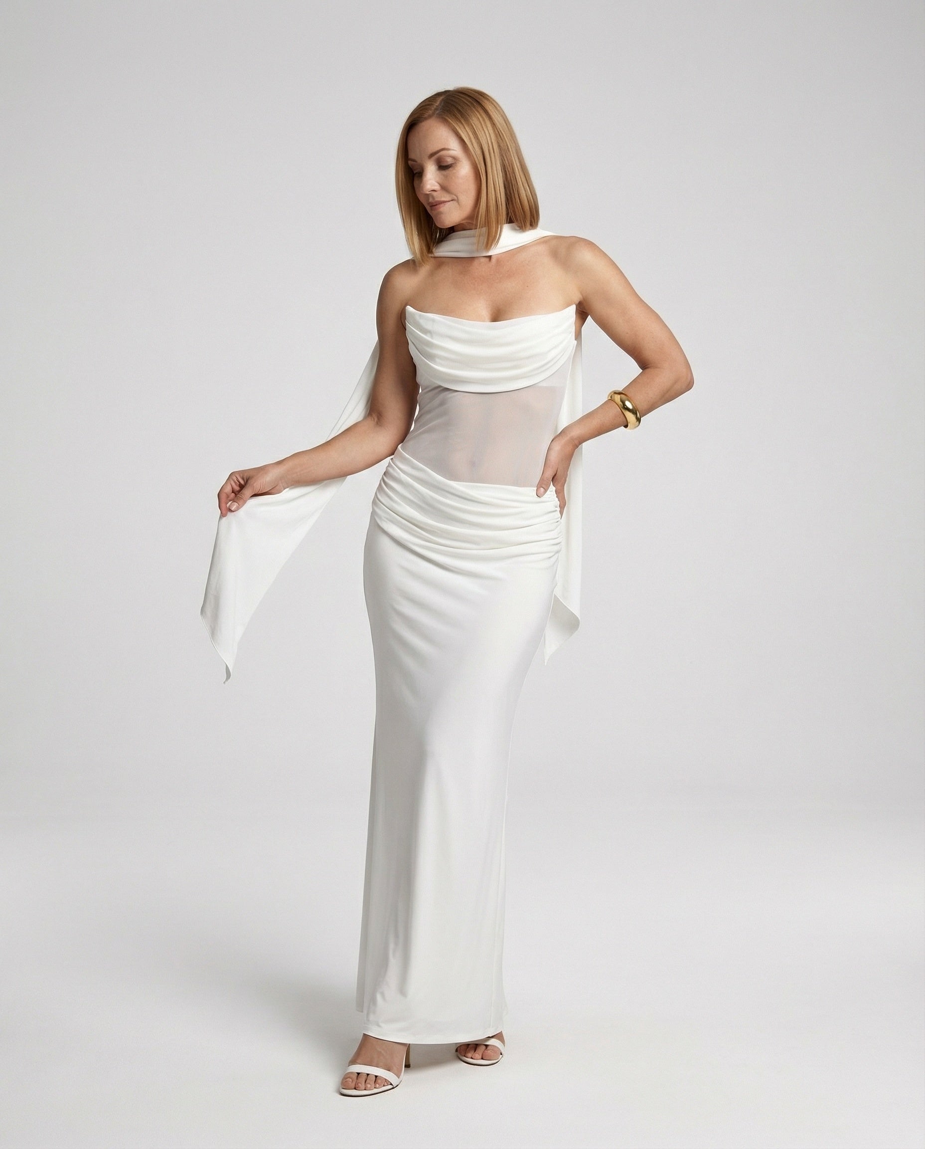 Evening dress strapless with draping