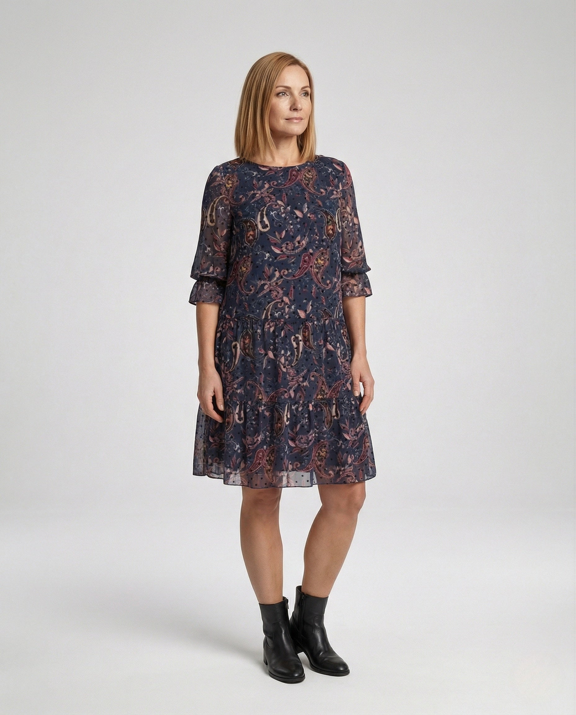 Flower dress women midi dress chiffon paisley