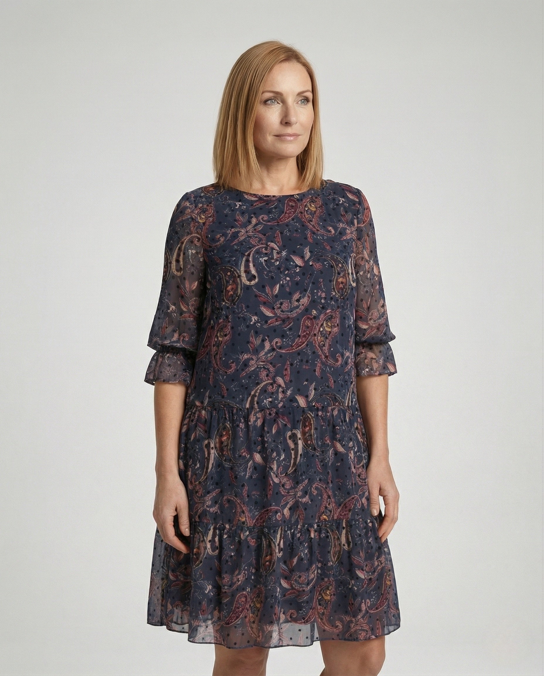 Flower dress women midi dress chiffon paisley
