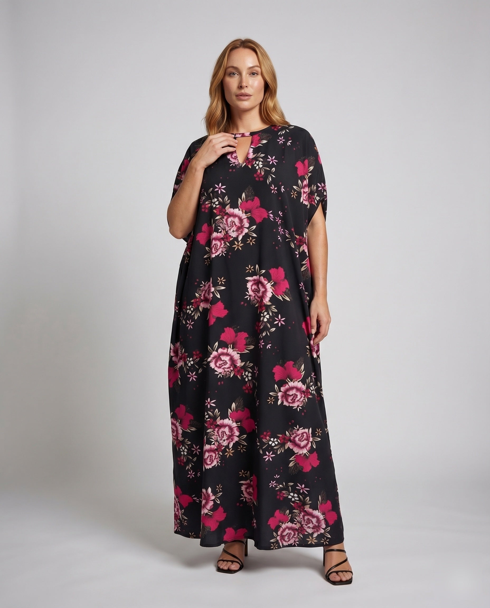 Women's Maxi Dress Kimono Style Floral All Over Print Round Neck