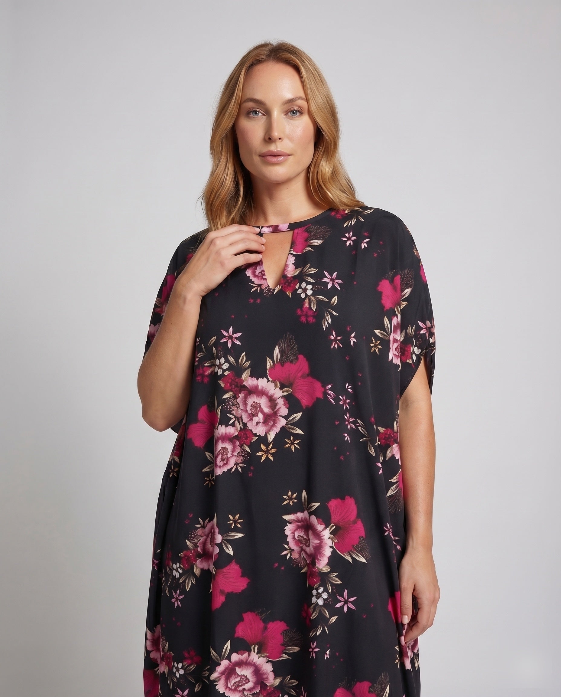 Women's Maxi Dress Kimono Style Floral All Over Print Round Neck