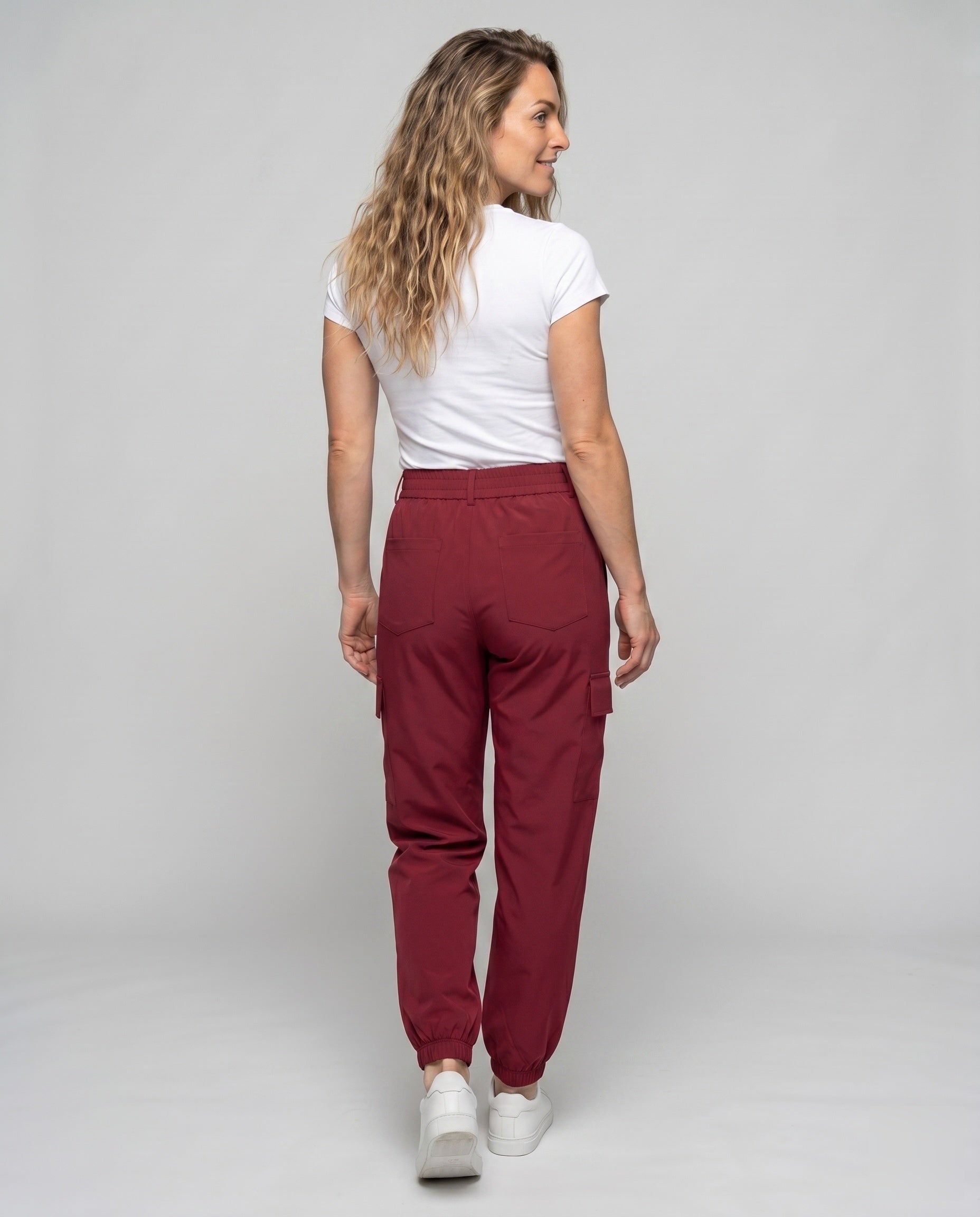 Ladies Cargo Pants with Elastic Waistband and Practical Side Pockets