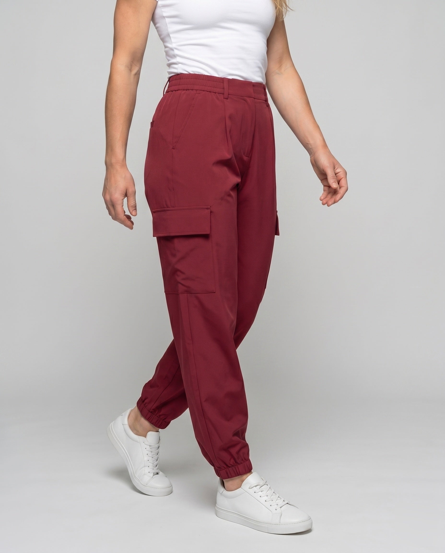 Ladies Cargo Pants with Elastic Waistband and Practical Side Pockets