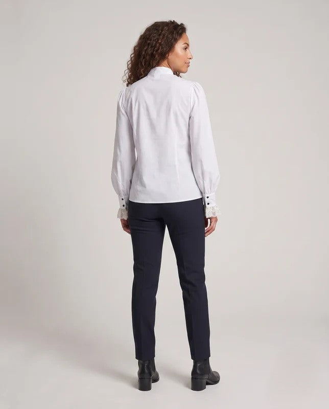 Ladies elegant ruffle blouse with lace accents Chichicherry