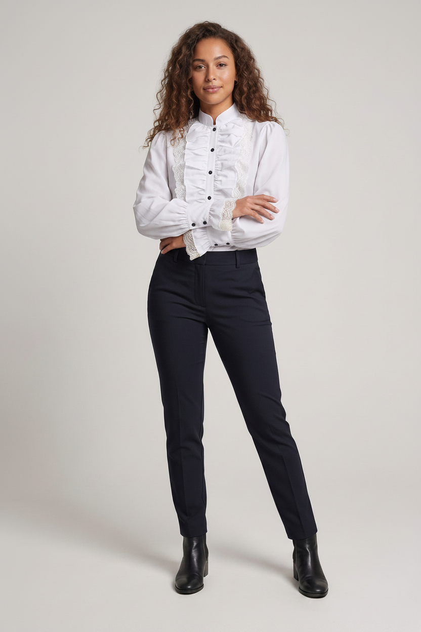 Ladies elegant ruffle blouse with lace accents Chichicherry