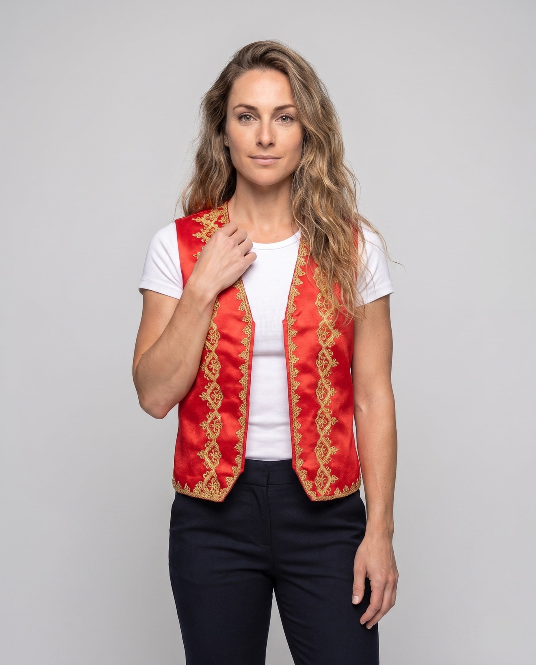 Women's Elegant Stand Collar Vest with Artful Decorations Chichicherry