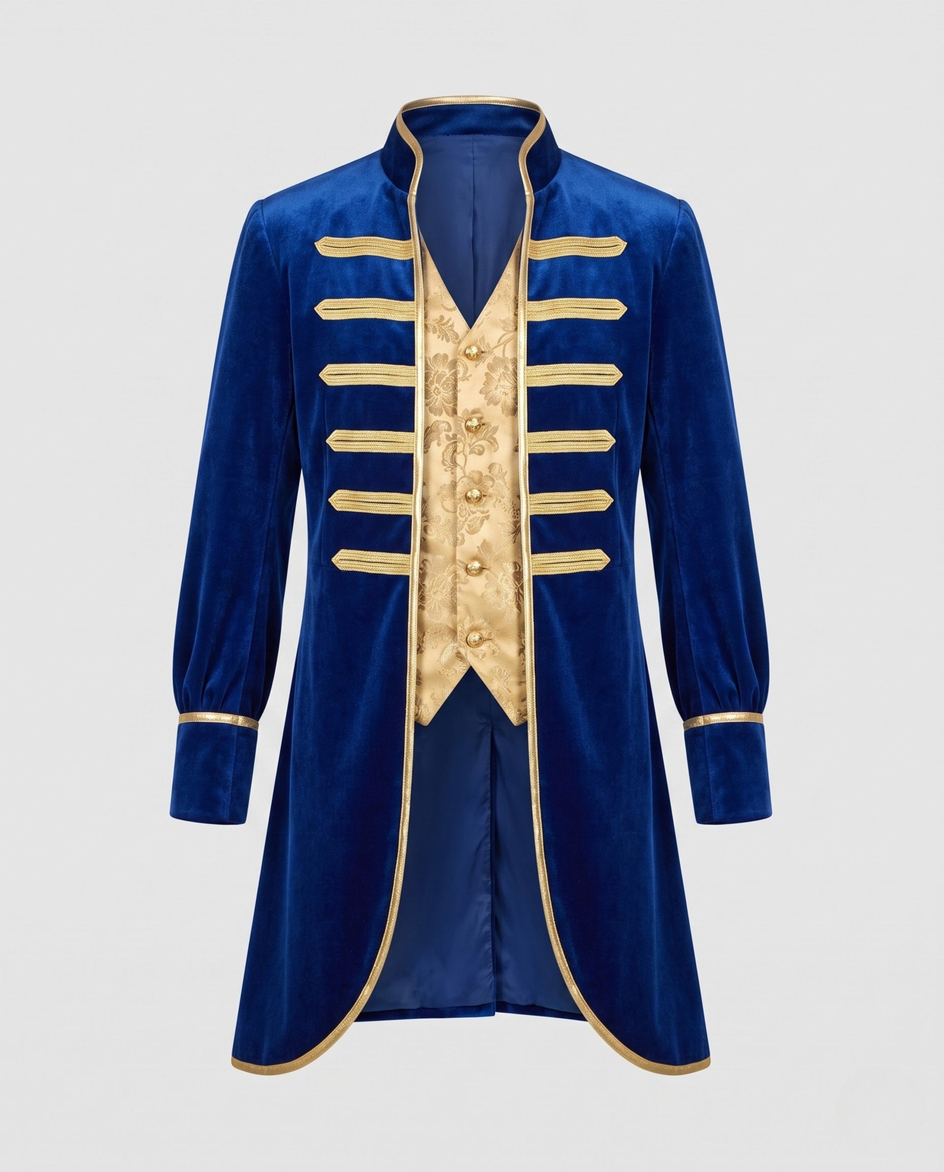 Women elegant historic tailcoat with intricate embellishments and golden accents Chichicherry