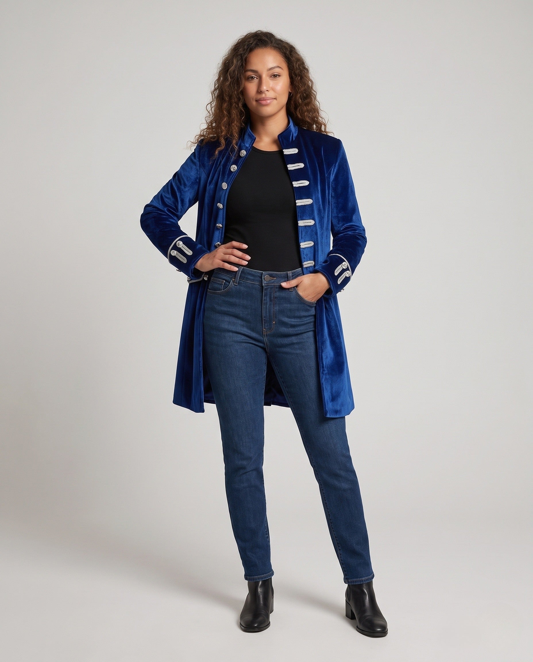 Ladies elegant velvet tailcoat with elaborate buttons Chichicherry