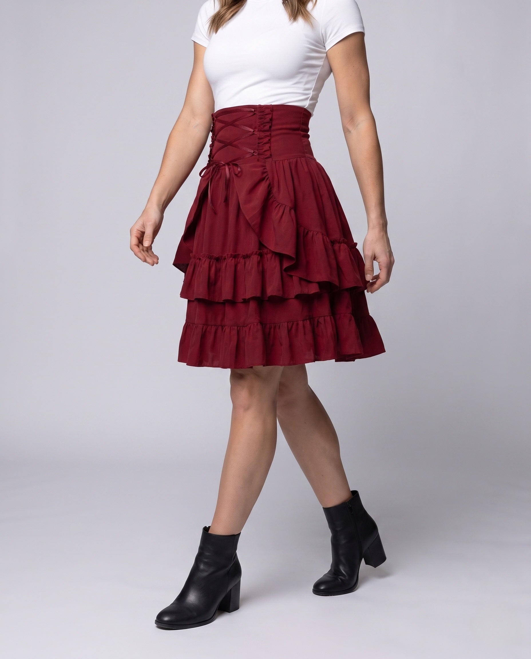 Women Sweet Ruffled Dress with Apron Design and Lacing Details Chichicherry