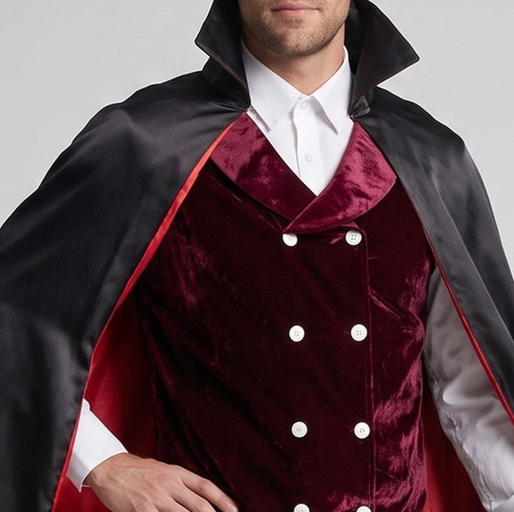 Men's Vampire Costume with Elegant Cape and Embroidered Vest Chichicherry
