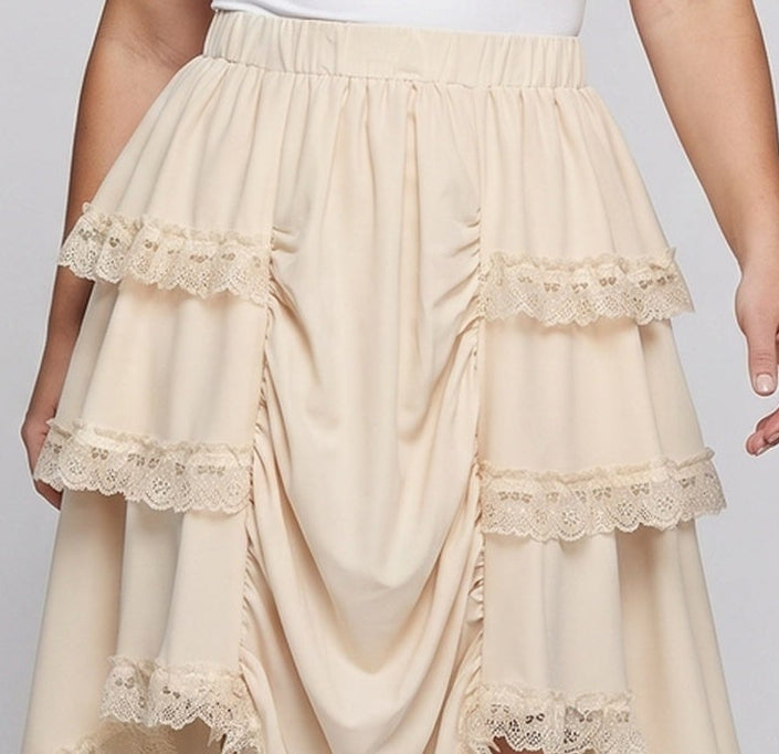 Women playful ruffle skirt with asymmetrical hem and elastic waistband Chichicherry