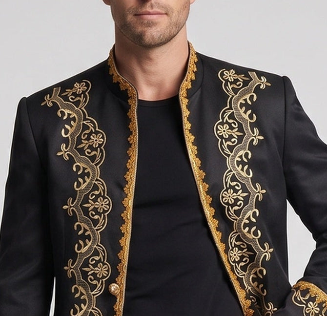 Men's elegant brocade blazer with elaborate golden embroidery Chichicherry