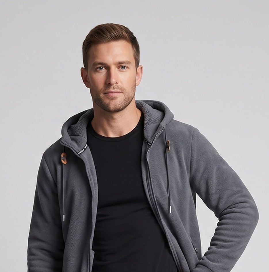 Men's Thermal Fleece Hoodie with Teddy Lining, Hood & Concealed Zipper Pockets Chichicherry