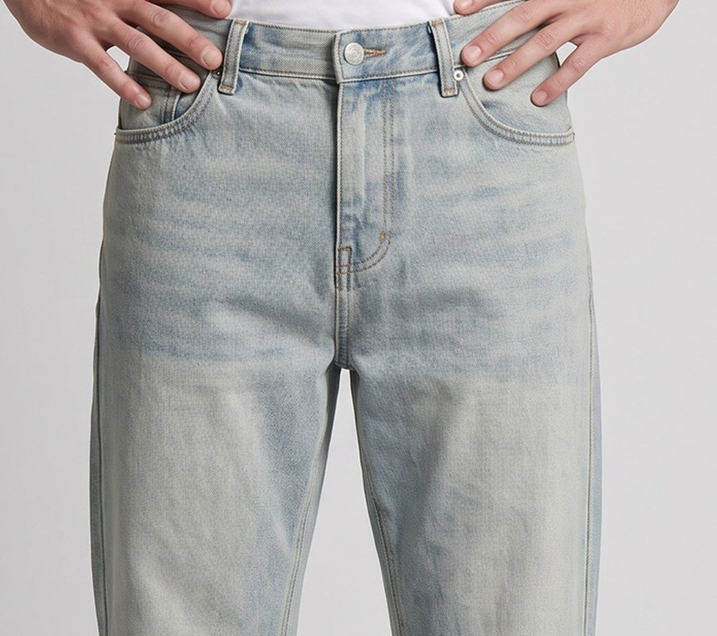 Men's ultra-wide cut denim jeans with washed vintage look Chichicherry