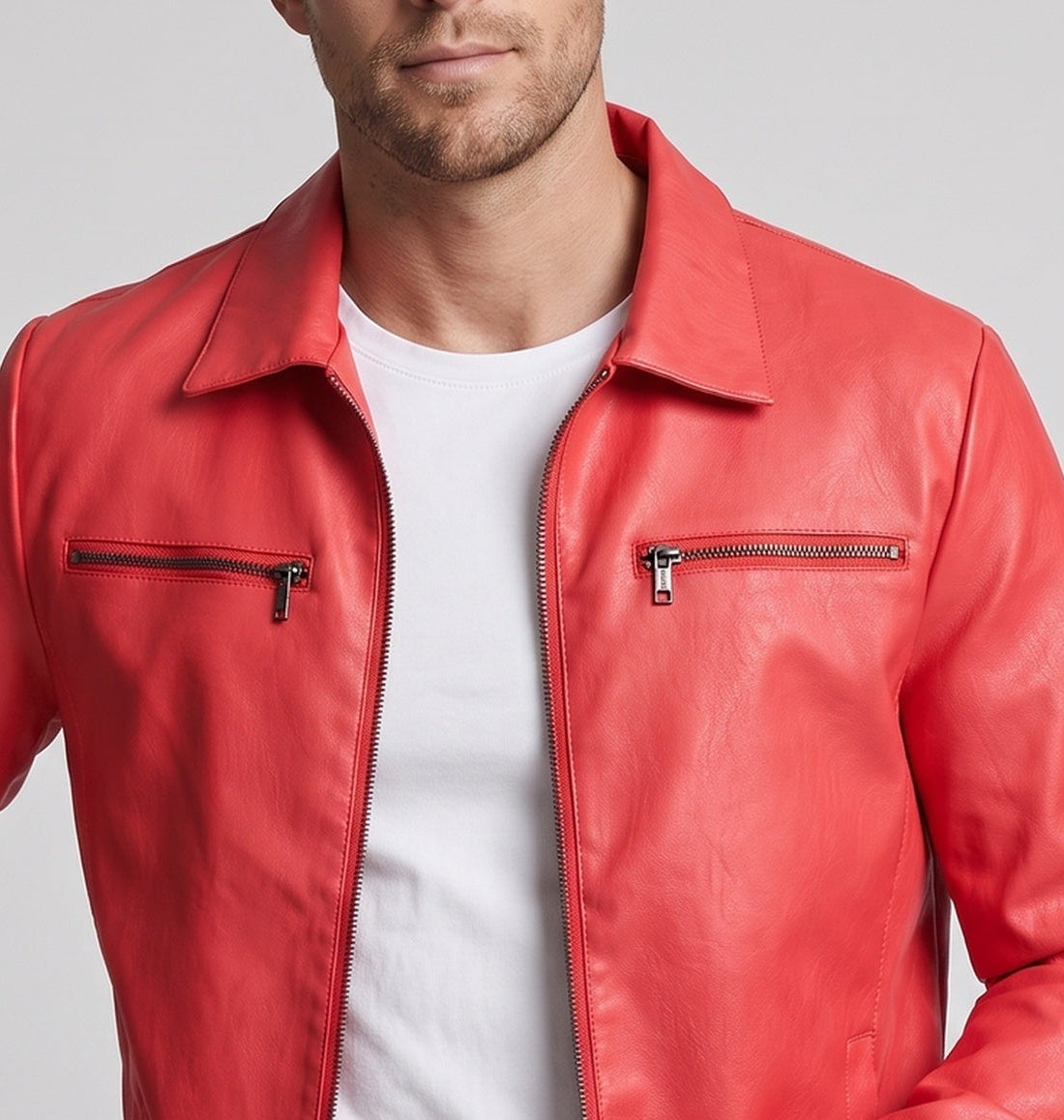 Men's Stylish Faux Leather Jacket with Practical Zip Pockets Chichicherry