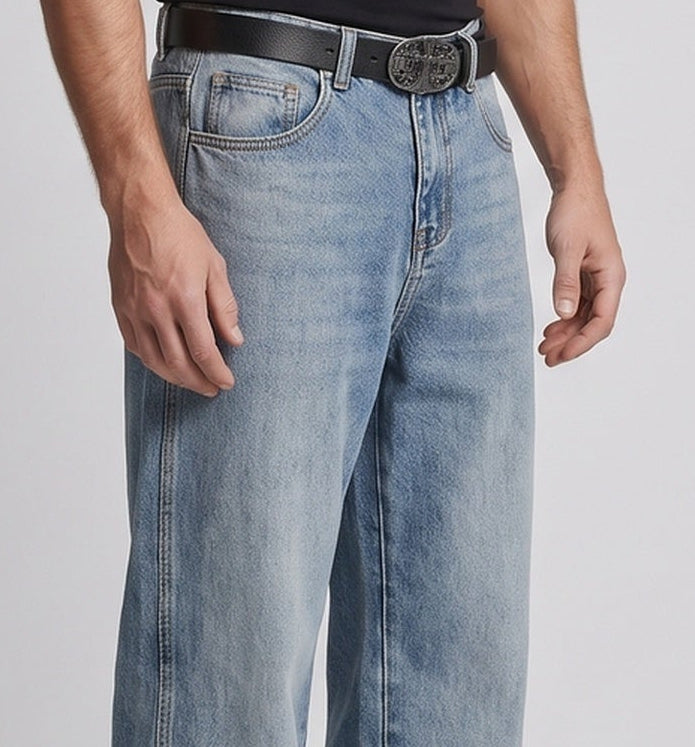 Men's Relaxed-Baggy-Jeans with extra wide leg, Used-Wash & reinforced hem