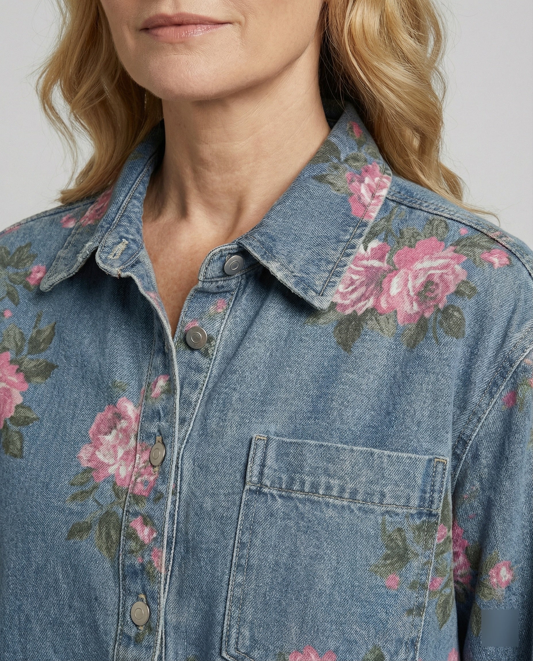 Women’s denim jacket short with floral print