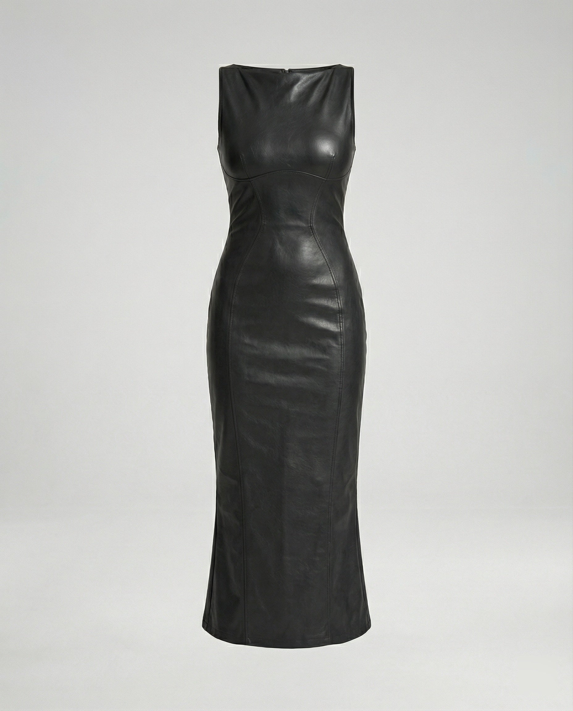 Women's sheath dress leather look form-fitting