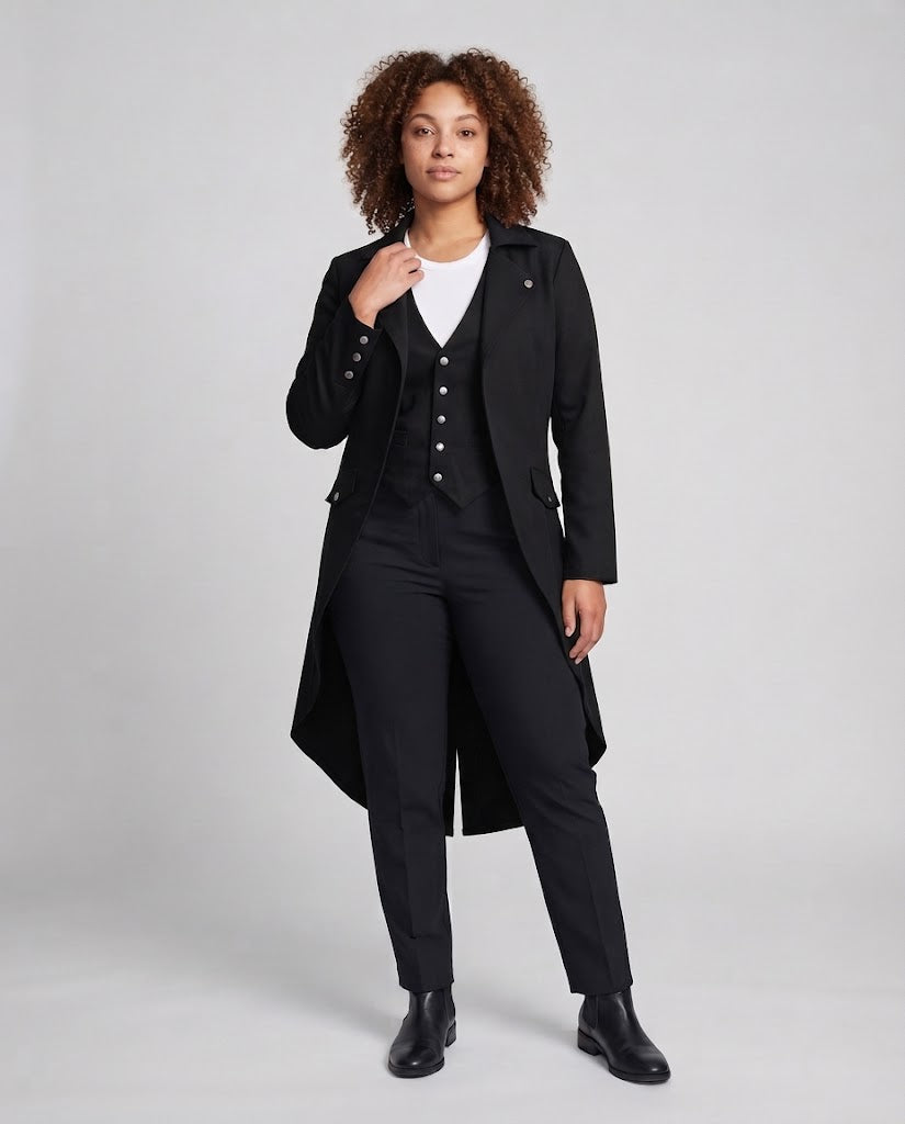 Women Long Coat with Asymmetric Cut and Elaborate Button Details Chichicherry