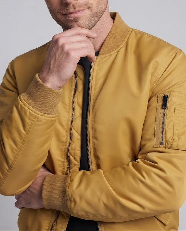 Men's nylon bomber jacket in aviator style with quilted thermo lining and sleeve utility pocket Chichicherry
