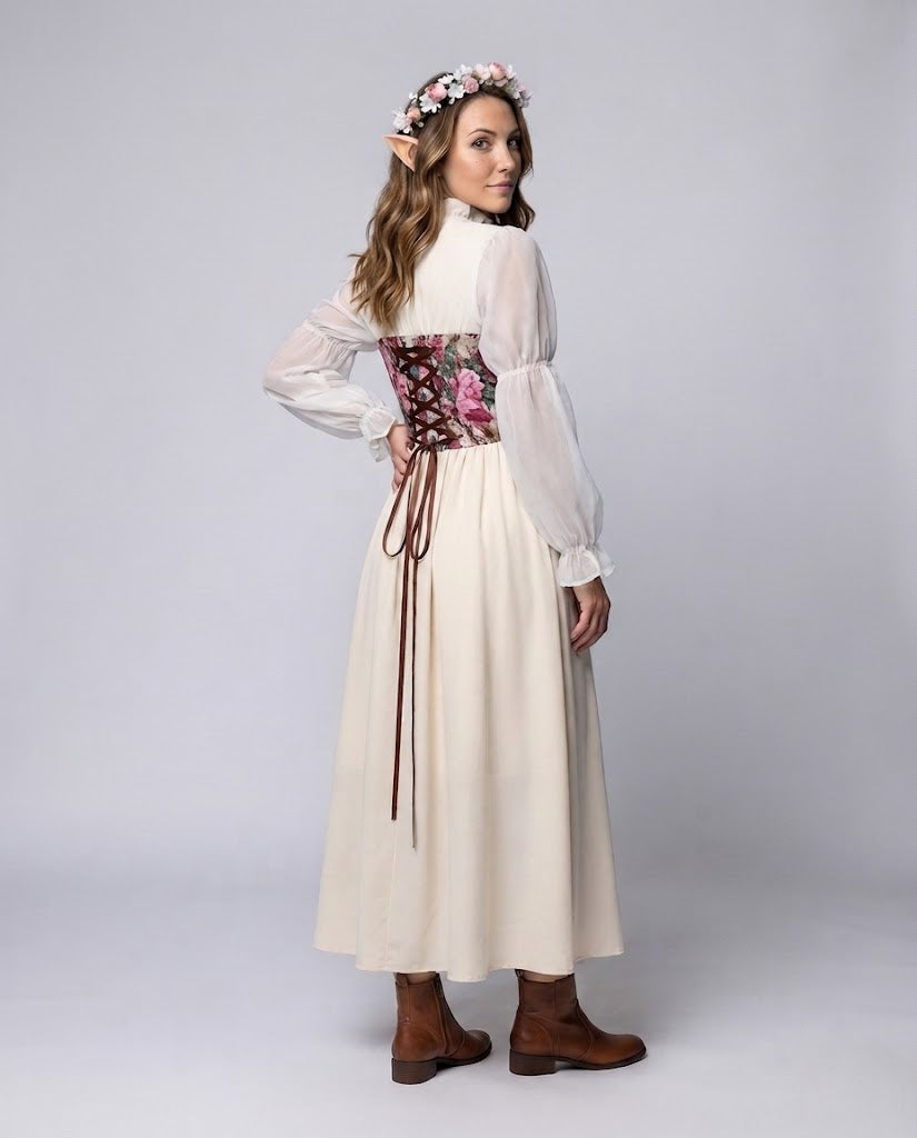 Ladies romantic maxi dress with floral design and transparent puff sleeves Chichicherry