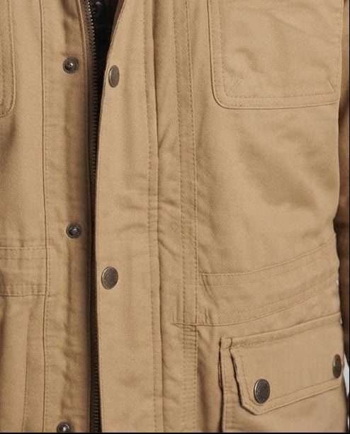 Men's warmer canvas parka with teddy lining hood and multiple pockets Chichicherry