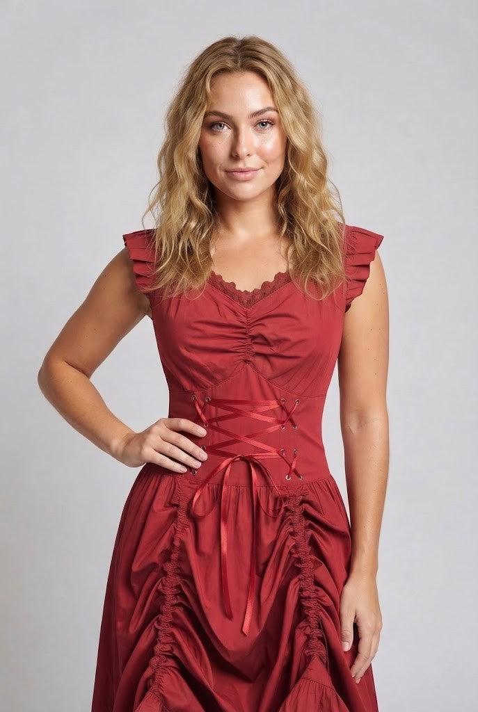 Women's romantic dress with ruffle details and elegant lacing Chichicherry