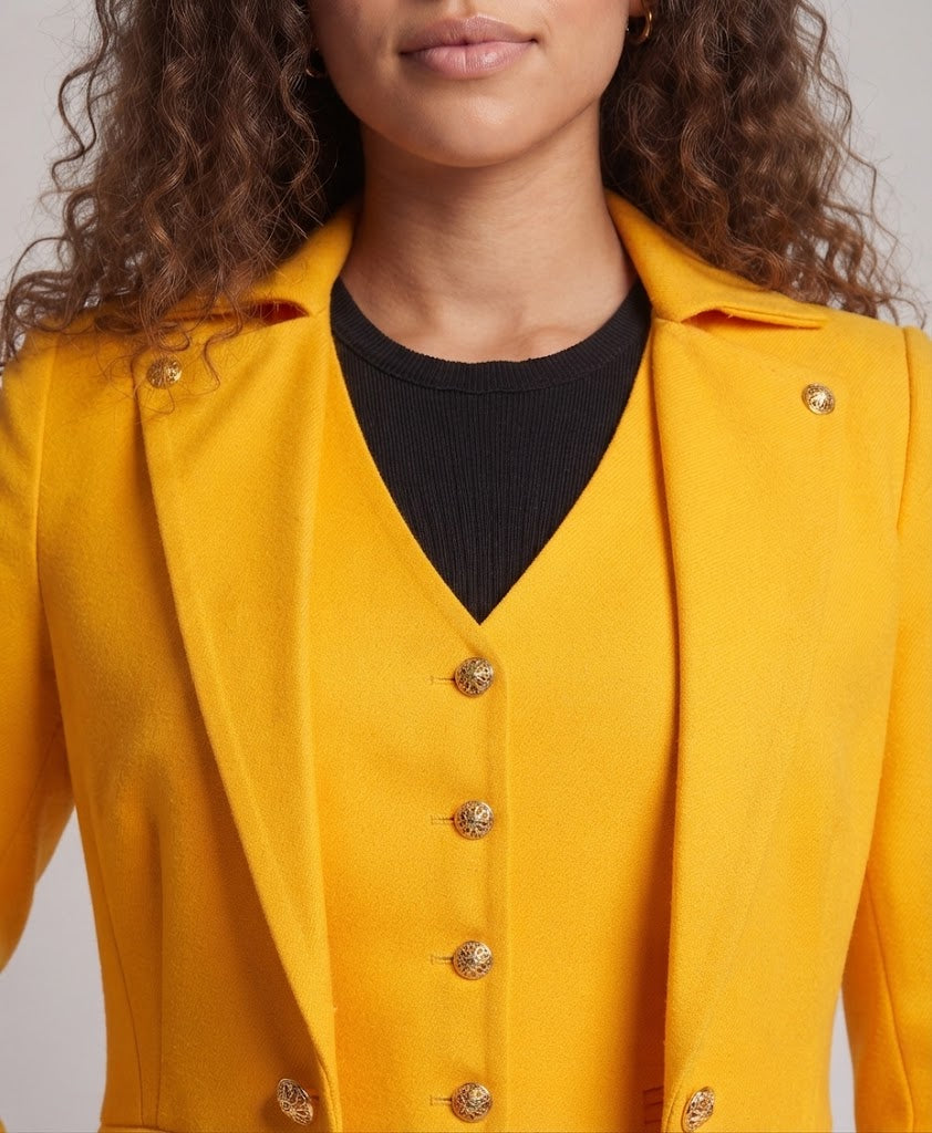 Women's elegant tailcoat with asymmetrical hem and golden accents Chichicherry