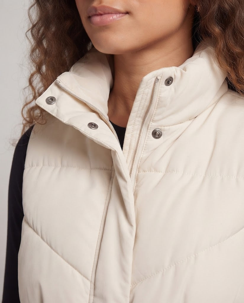 Ladies Padded Quilted Vest with High Stand-up Collar and Side Zipper Pockets Chichicherry