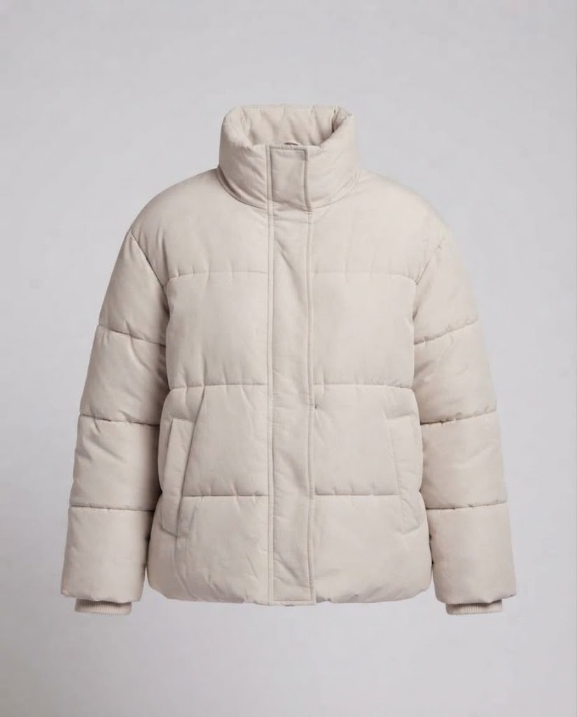 Women's short puffer jacket with high stand collar, asymmetrical zipper and boxy oversized silhouette Chichicherry
