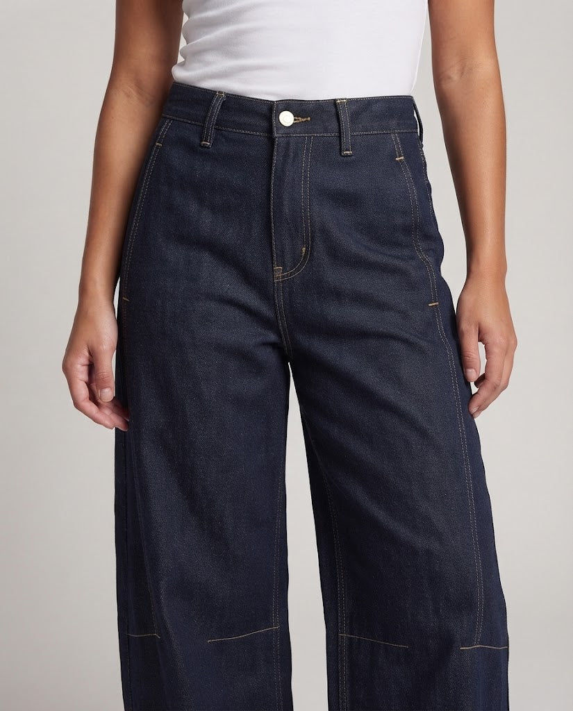 Women Ultra Wide High-Waist Denim Pants in Palazzo Cut Chichicherry