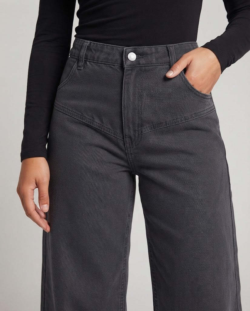 Ladies Ultra Wide Denim Palazzo Jeans with Comfort Waistband and Soft Hem Chichicherry