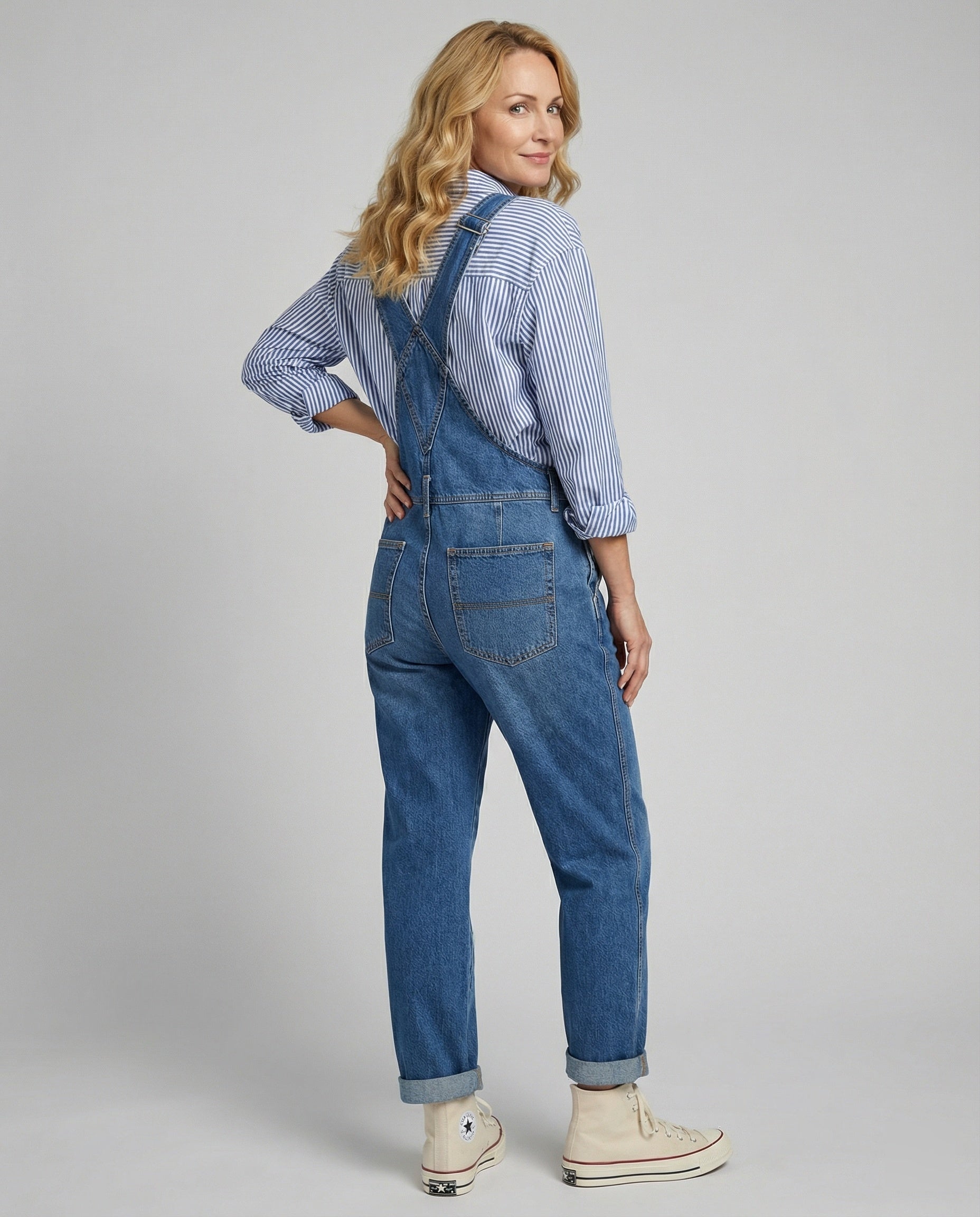 Ladies' straight leg denim overalls