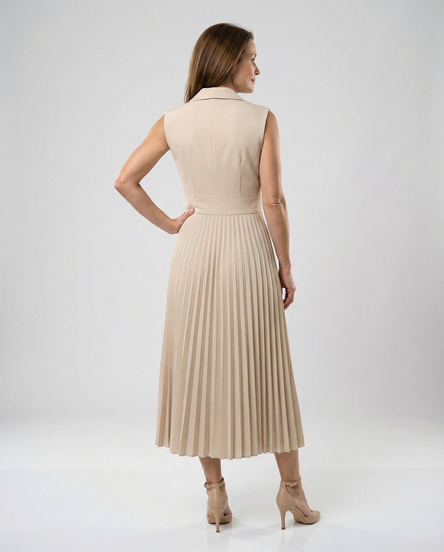 Women's Midi Dress Sleeveless with Pleated Skirt