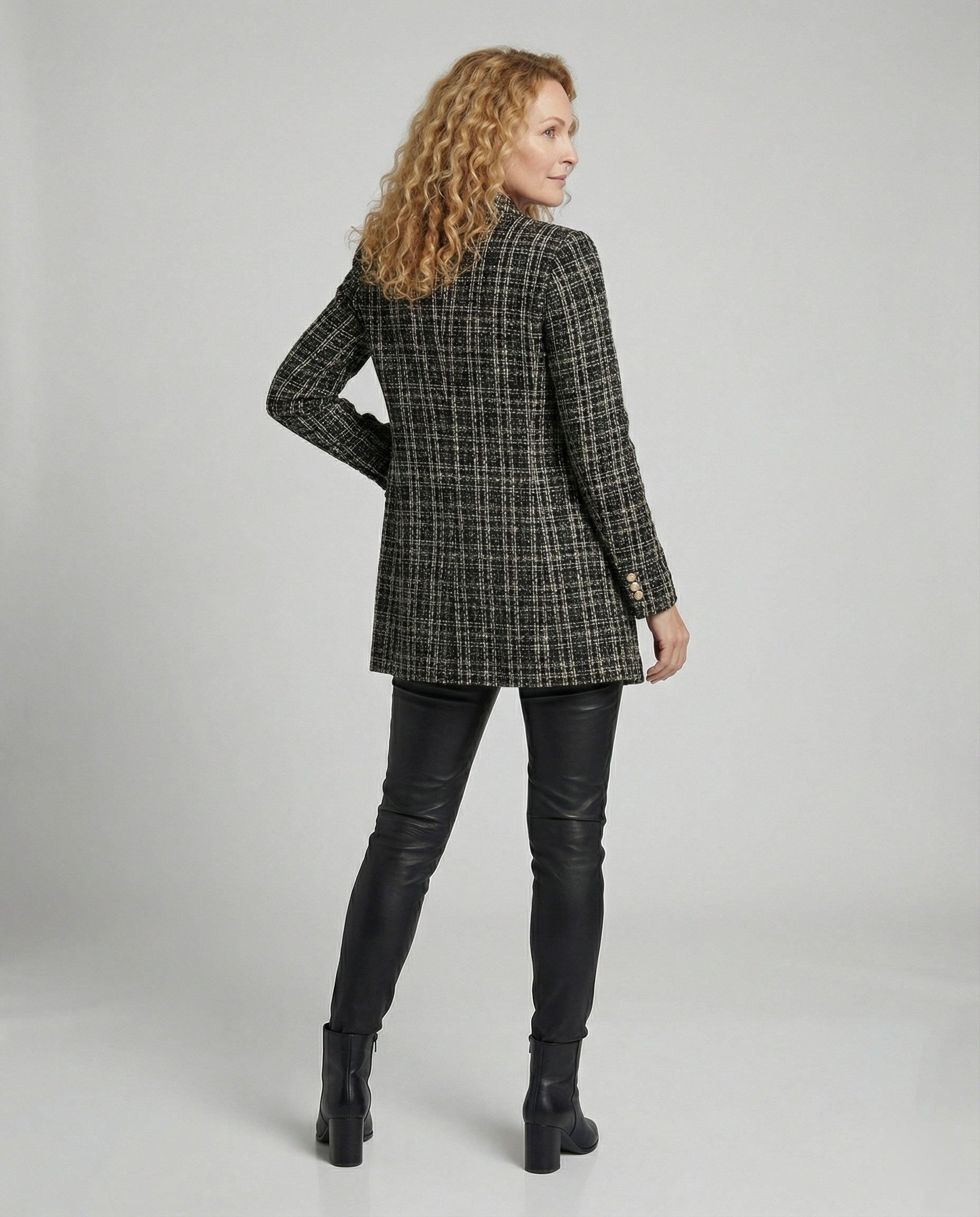 Ladies Tweed Blazer with Double-Breasted Button Placket