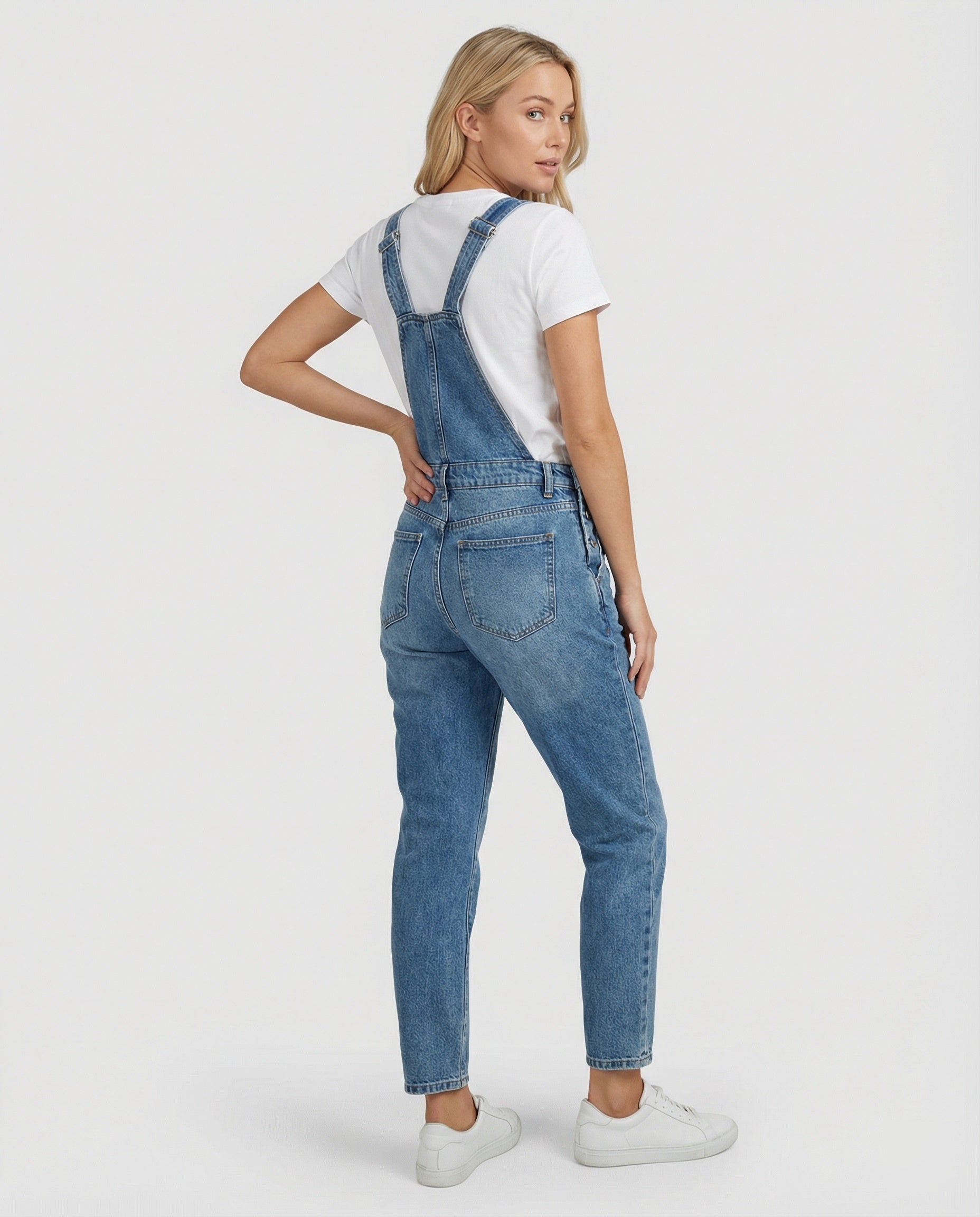 Ladies' straight leg denim overalls