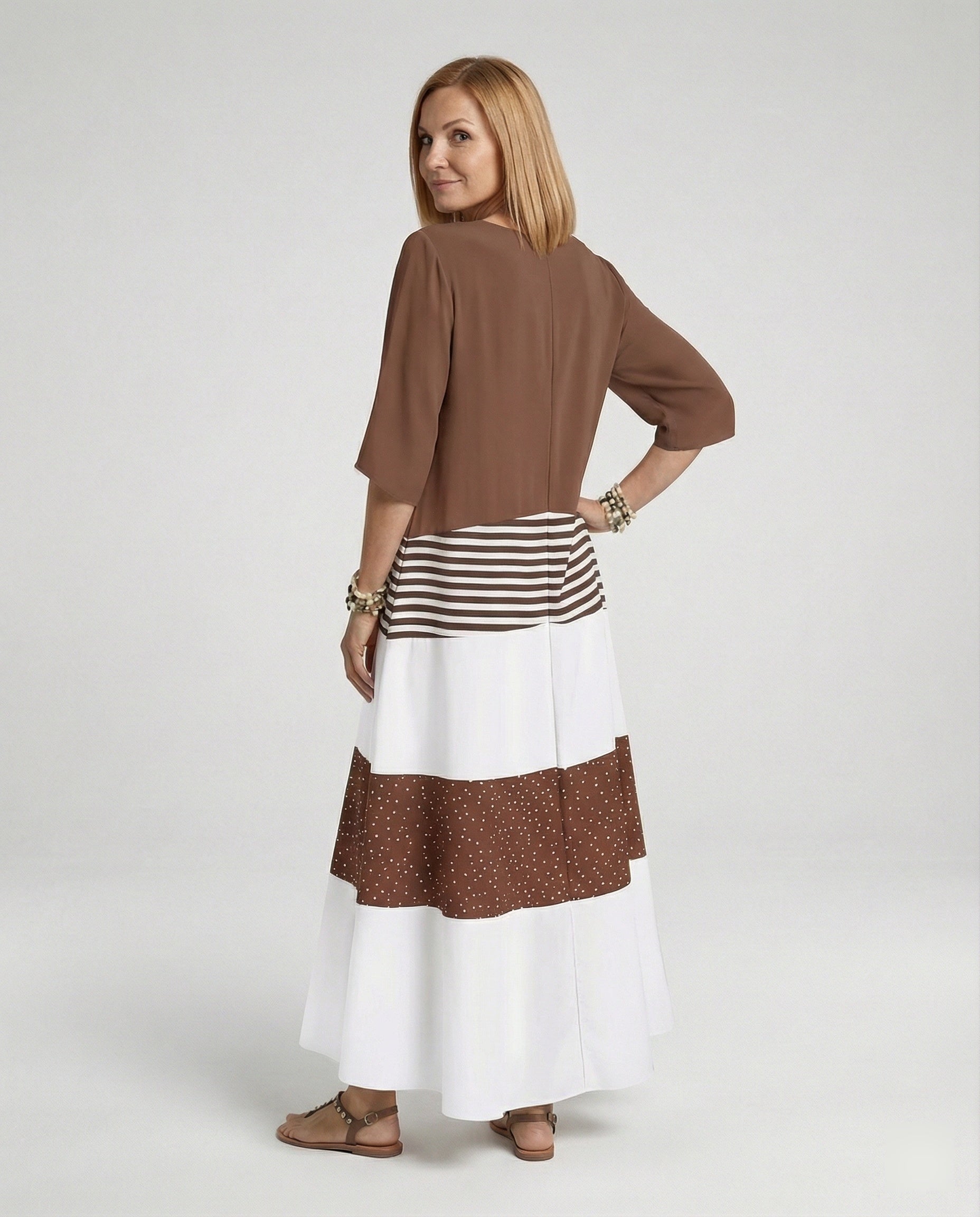 Women's maxi dress with button placket tiers