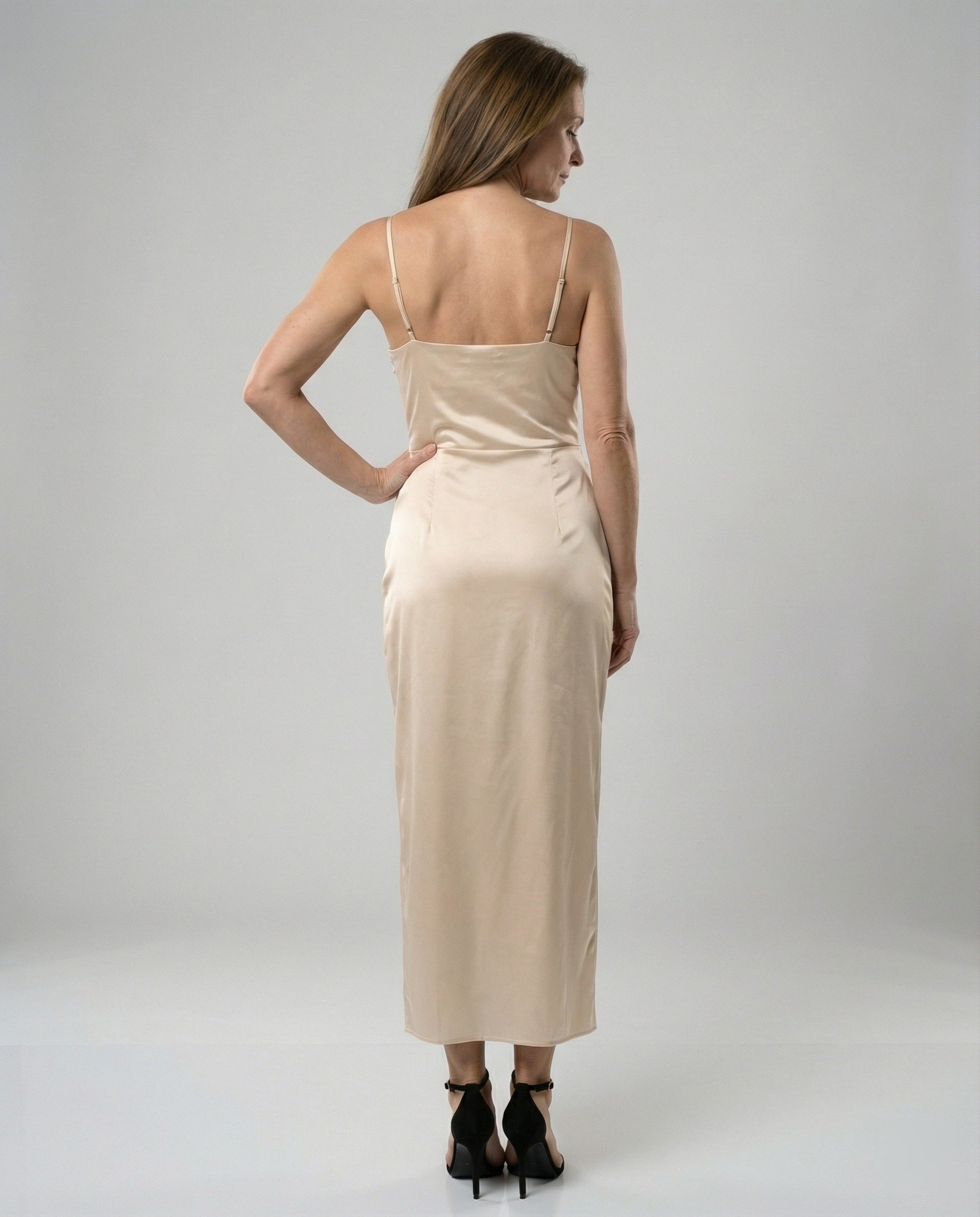 Satin Evening Dress With Waterfall Neckline Women