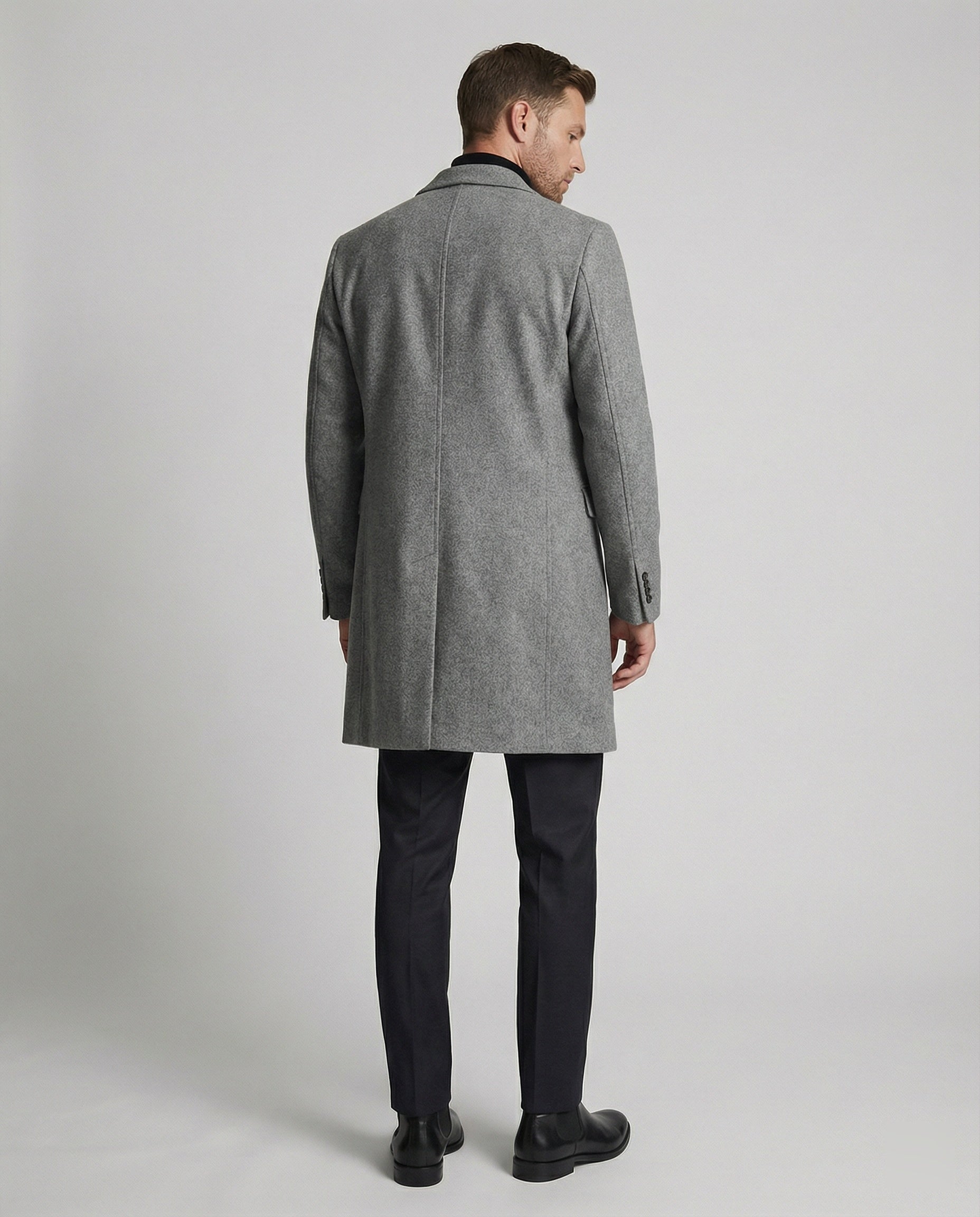 Men's Classic Wool Coat with Double Button Placket