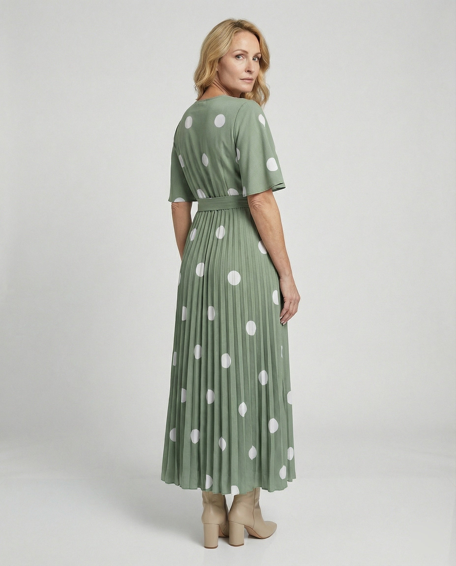Women Wrap Dress Midi Pleated