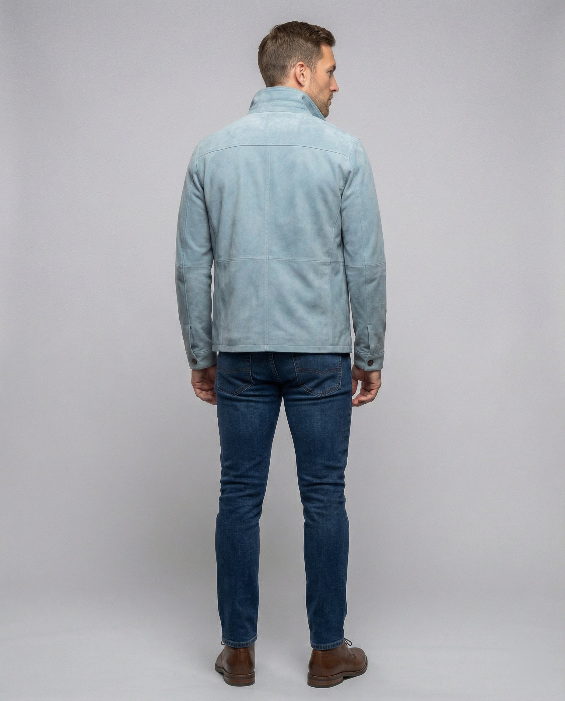 Men's casual suede jacket with practical collar