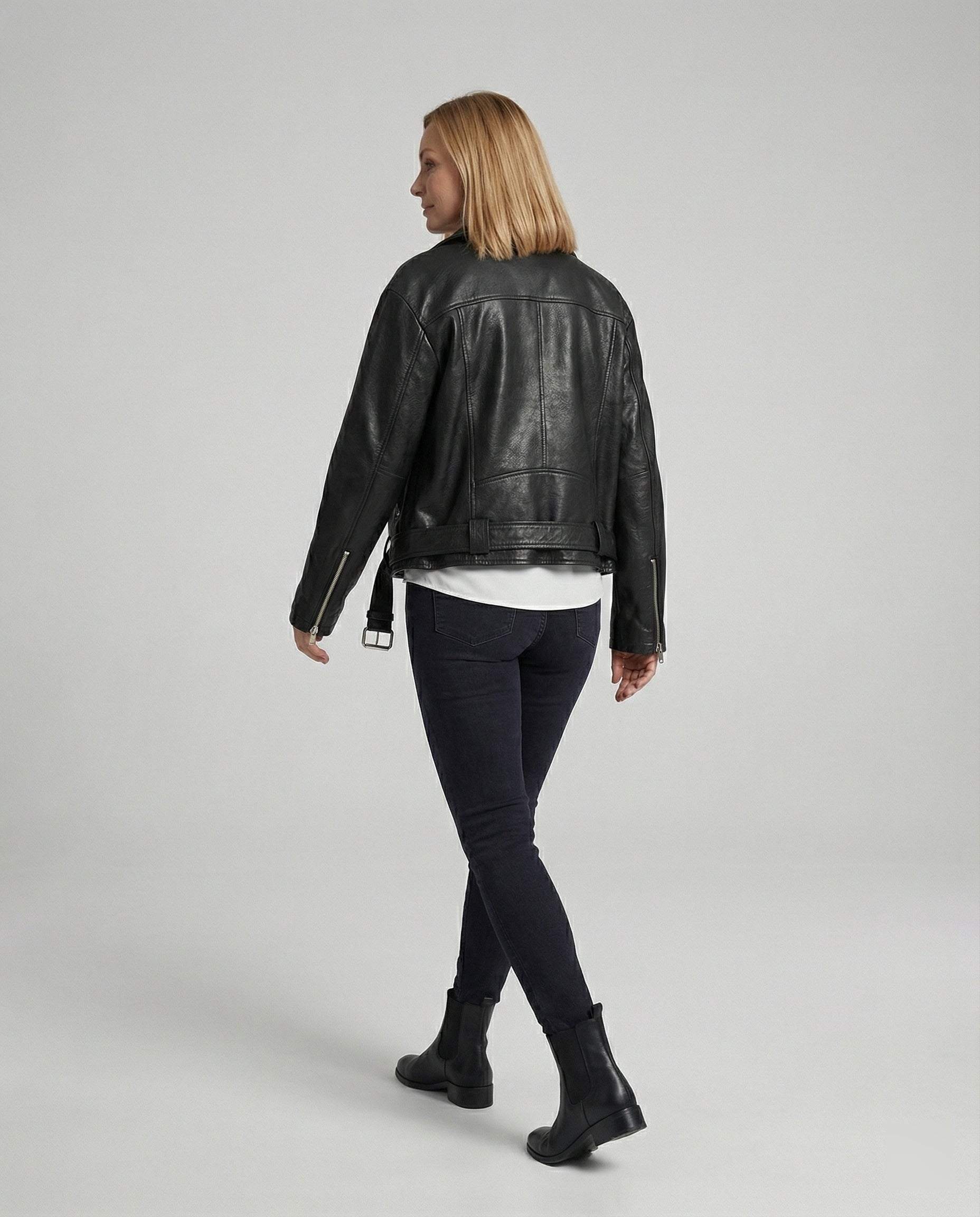 Women's Leather Jacket Black Oversize