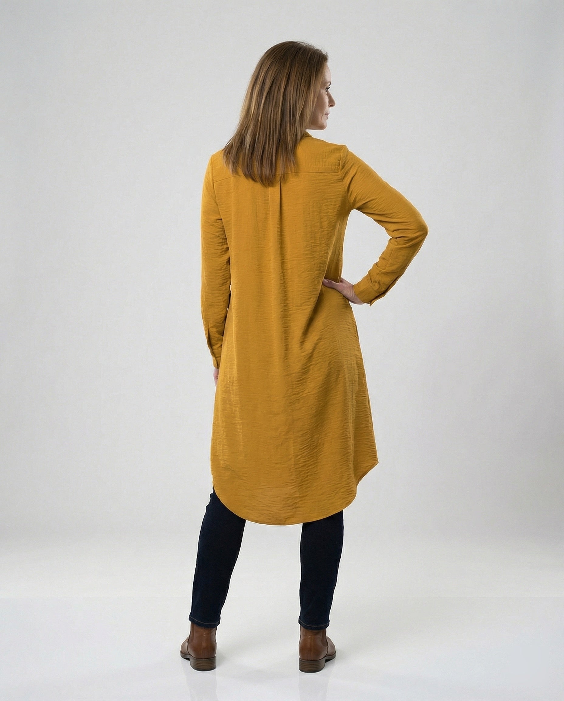 Women's Tunic Dress Long with Button Placket
