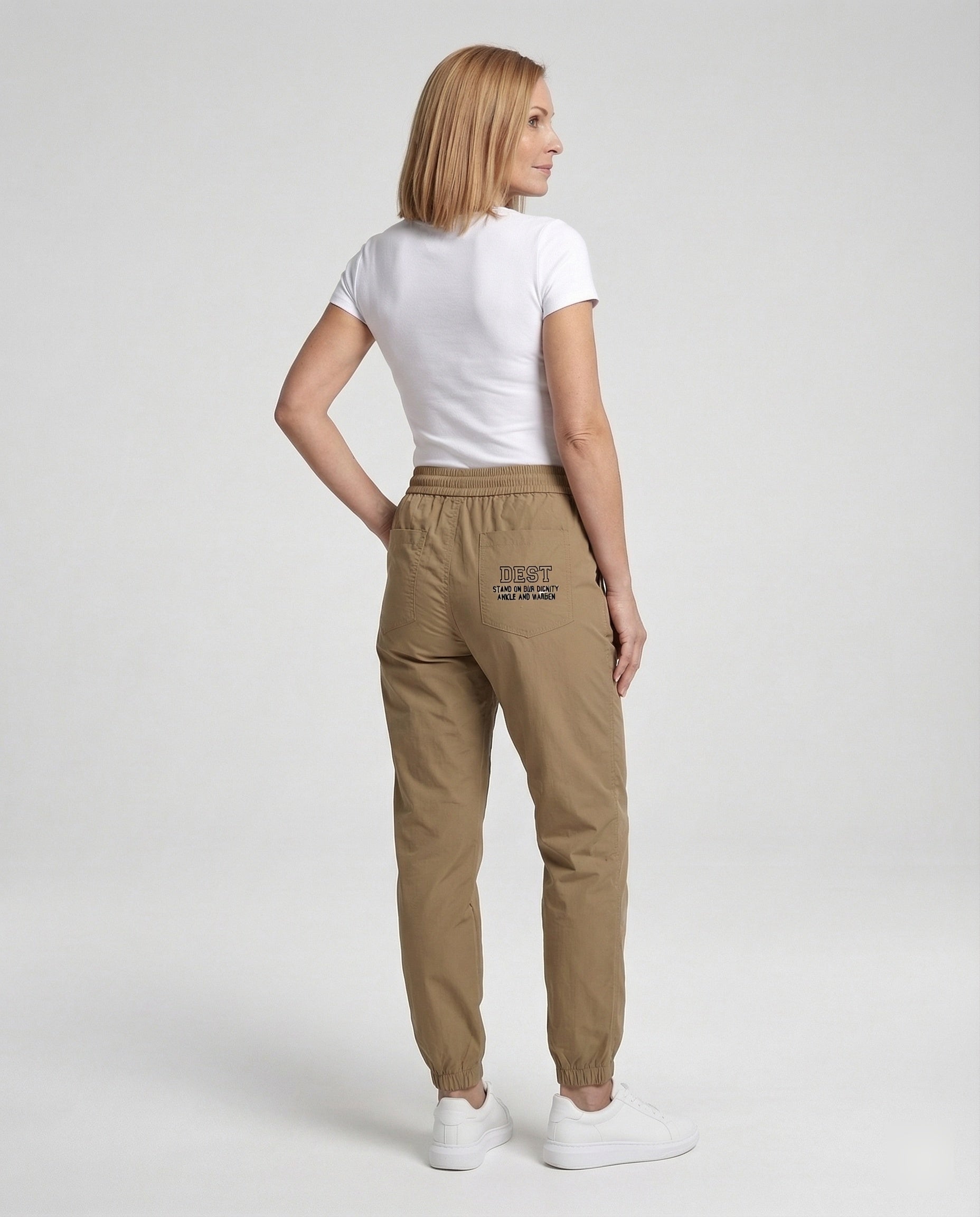 Women's Workwear Pants with Elastic Waist Straight Leg