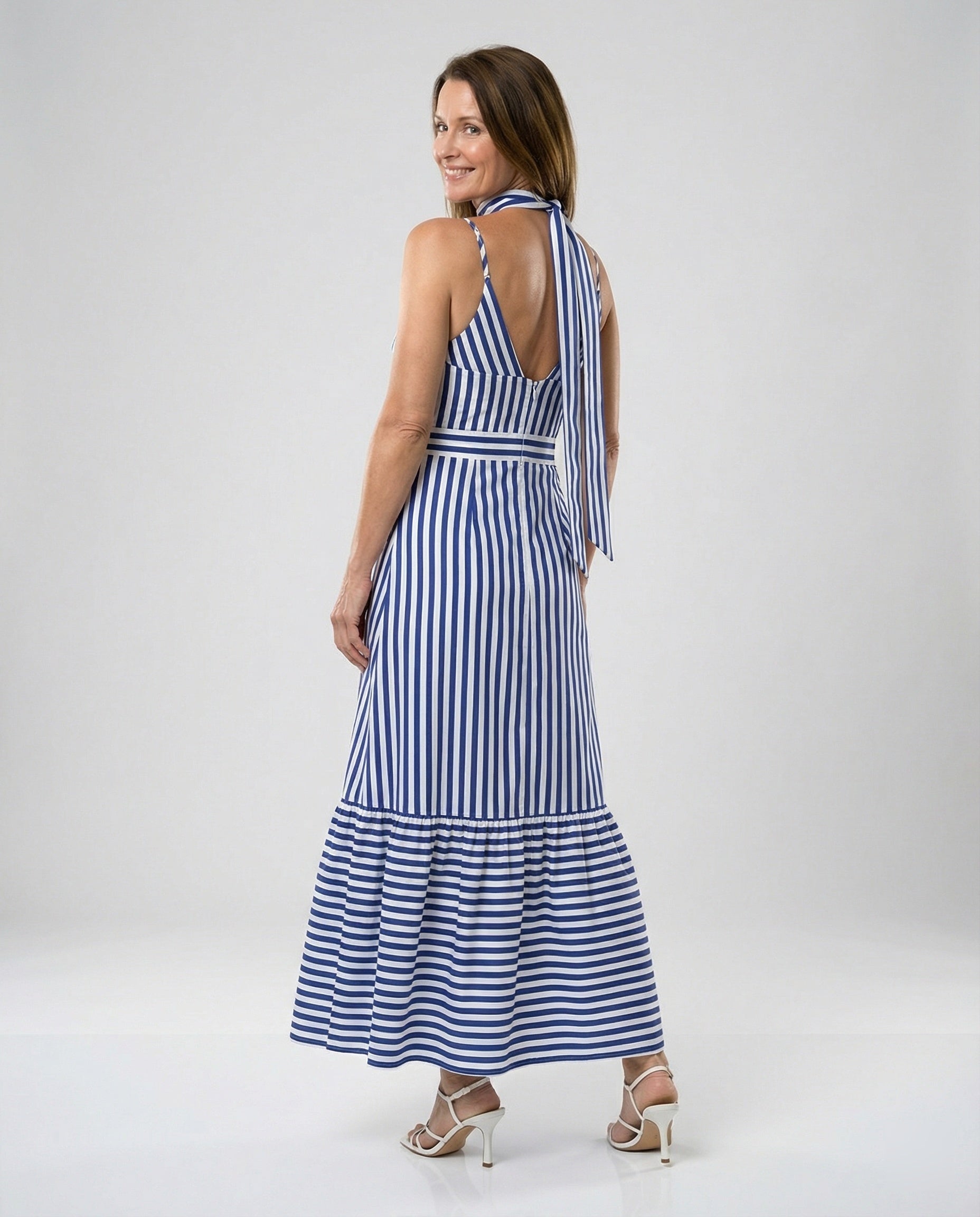 Maritime Maxi Dress with Spaghetti Straps Women