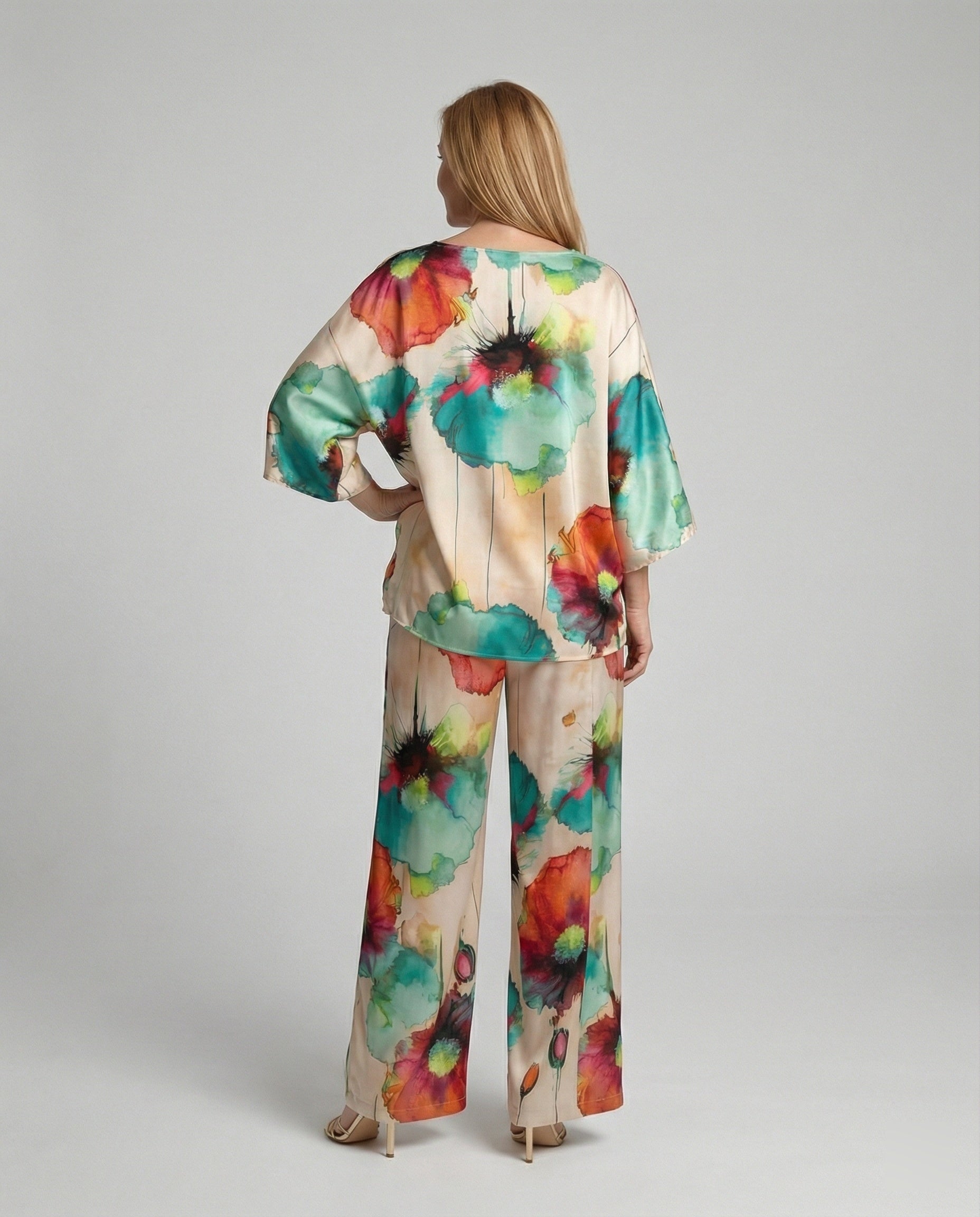 Ladies Two-Piece Set Satin Kimono