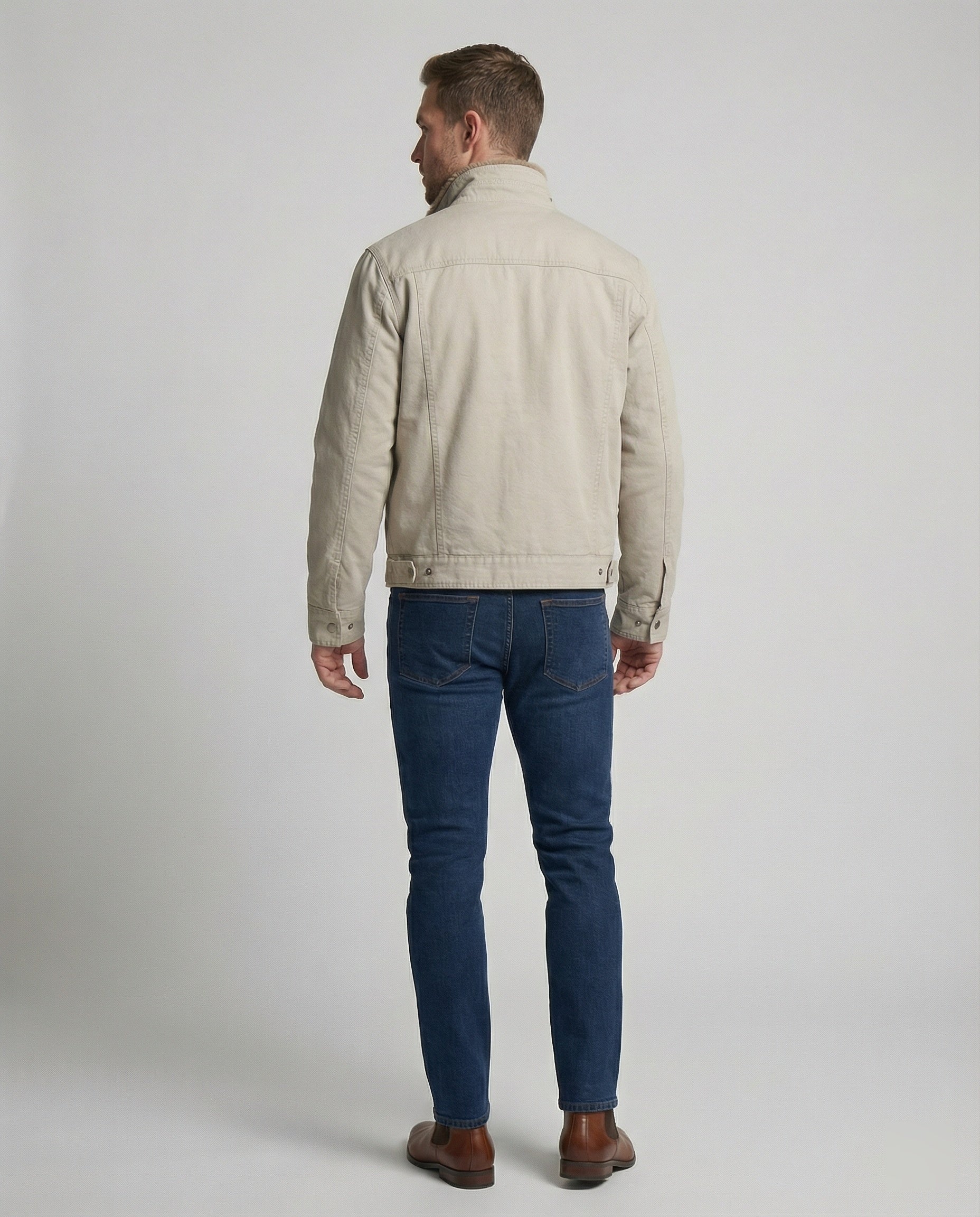 Men's canvas jacket with teddy collar